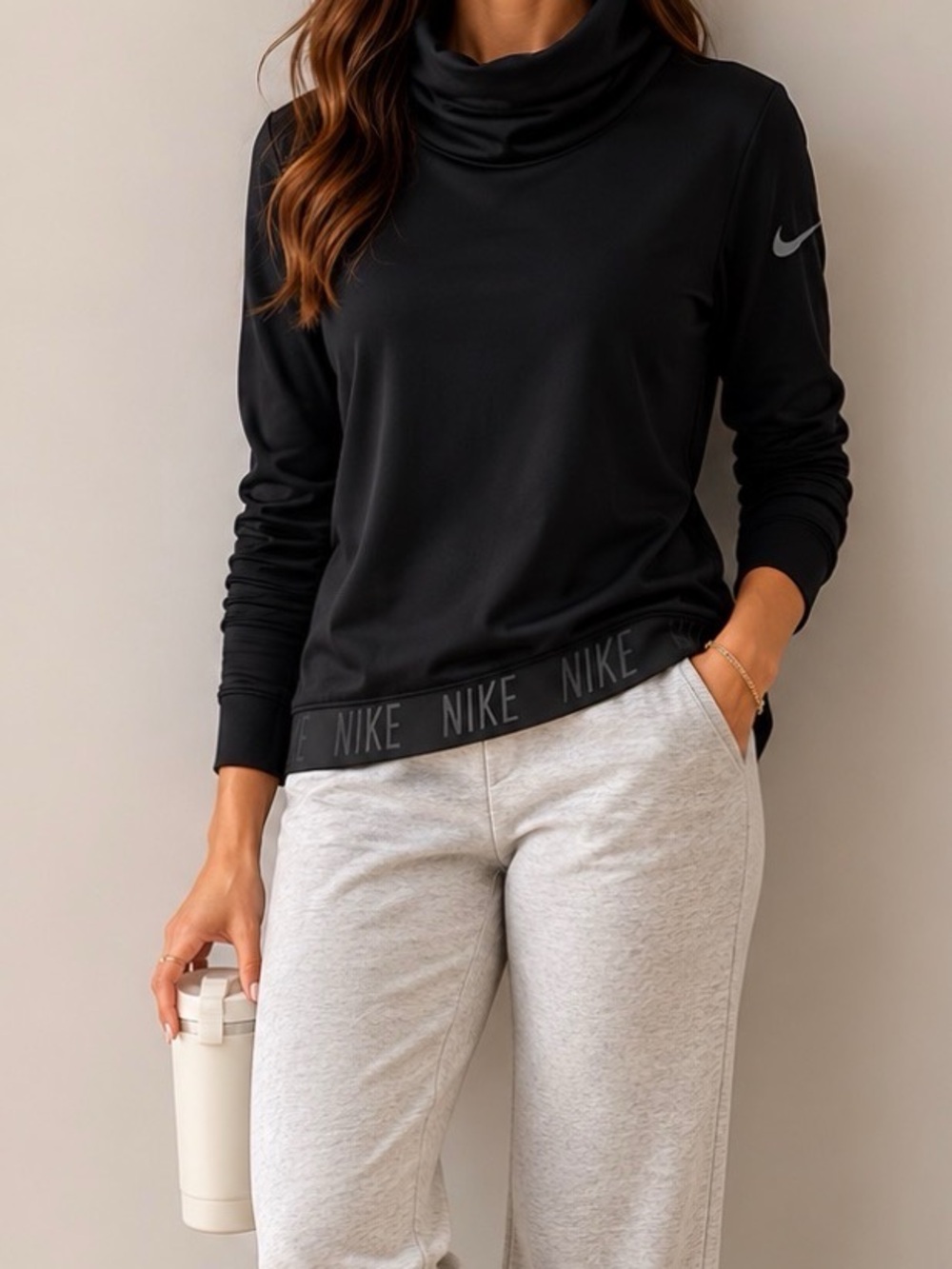 Nike Women’s Black Long-Sleeve Cowl Neck Top